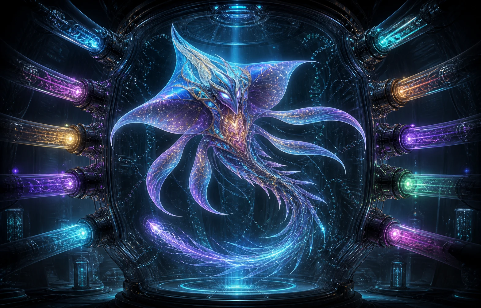 The original Aether Chimera suspended inside the Morphogenesis Chamber